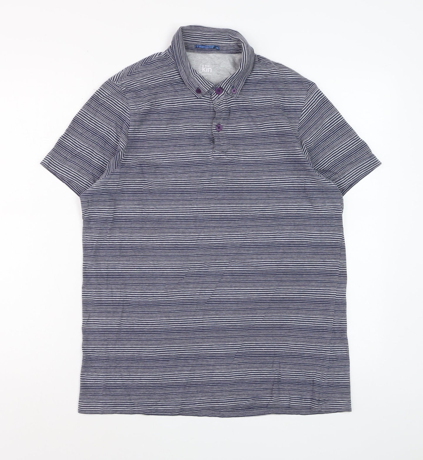 John Lewis Men Blue Striped Short Sleeve Cotton Polo Shirt M