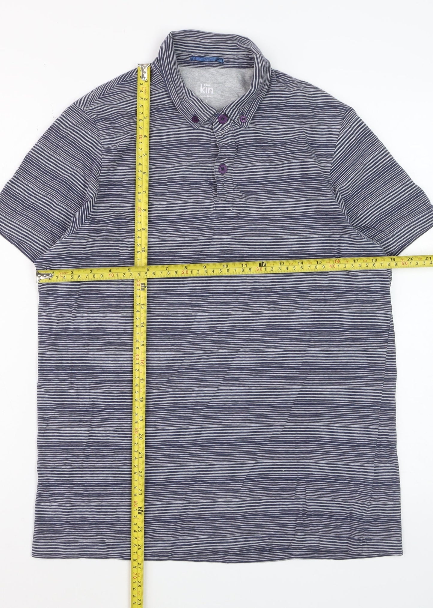 John Lewis Men Blue Striped Short Sleeve Cotton Polo Shirt M