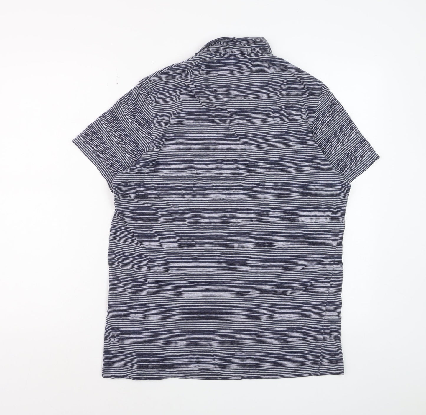 John Lewis Men Blue Striped Short Sleeve Cotton Polo Shirt M