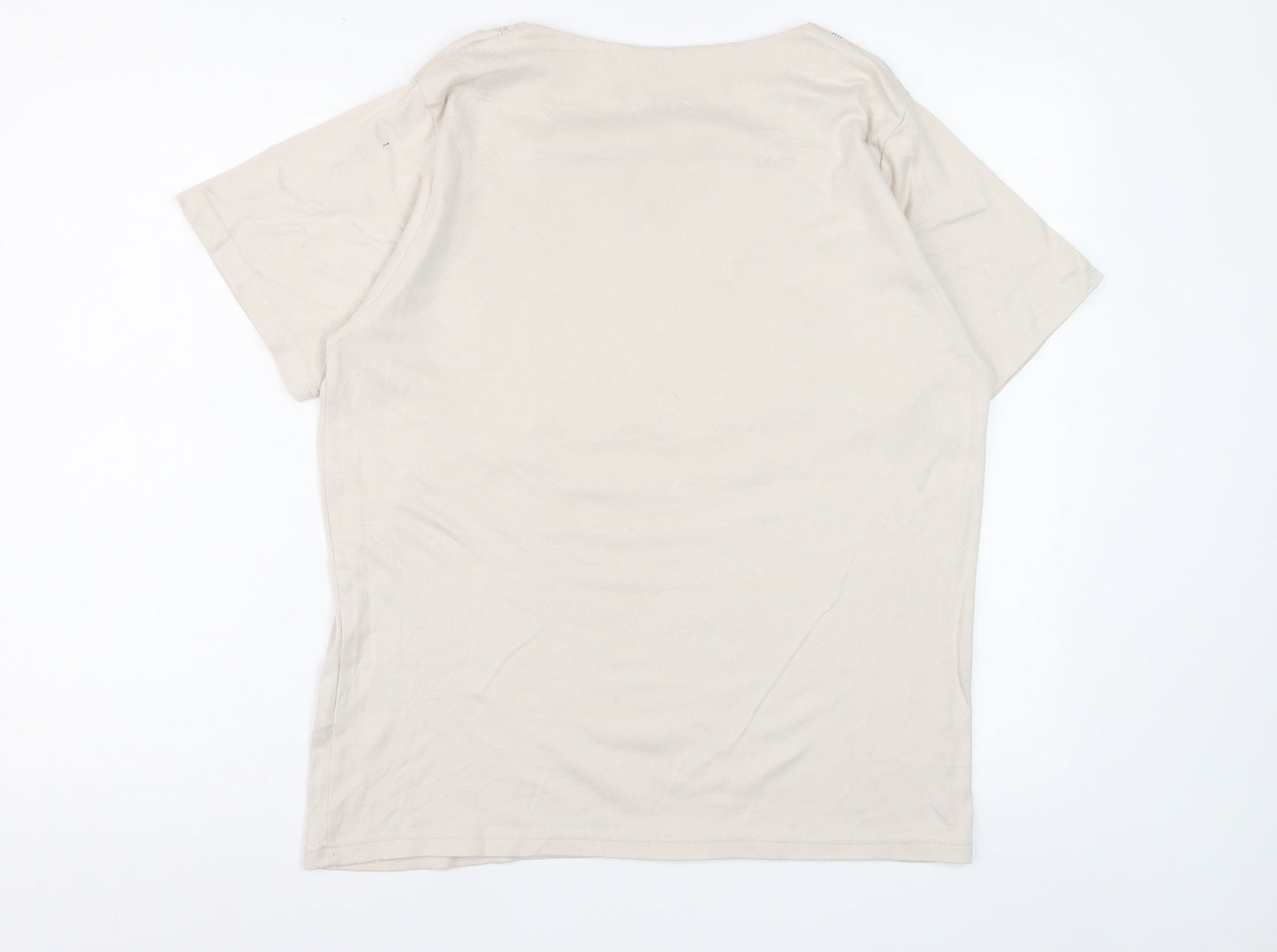 Berkertex Women Beige Embroidered Short Sleeve T-Shirt Size 16