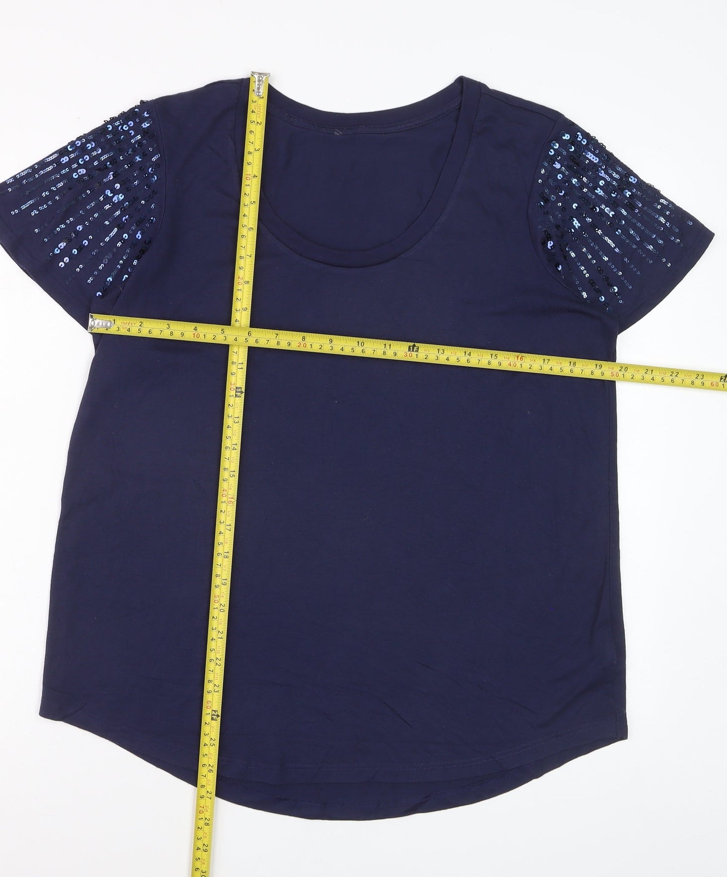 Next Women's Blue Sequin Sleeve T-Shirt Size 16