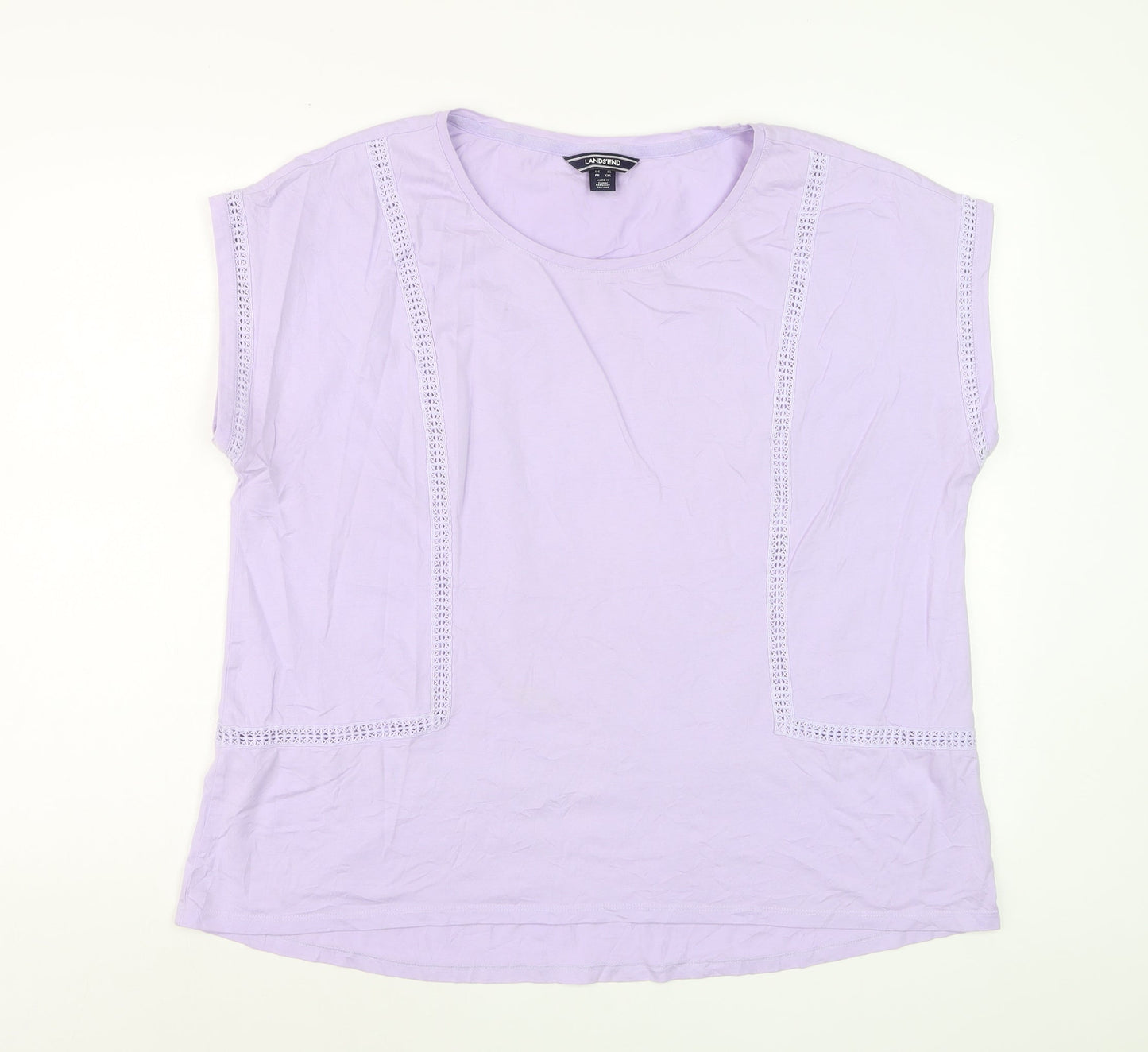 Lands' End Women's Purple Cotton Crochet Trim T-Shirt XL