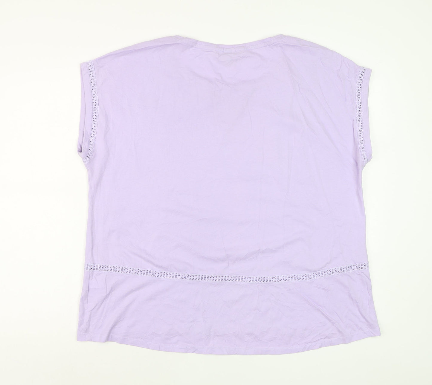 Lands' End Women's Purple Cotton Crochet Trim T-Shirt XL