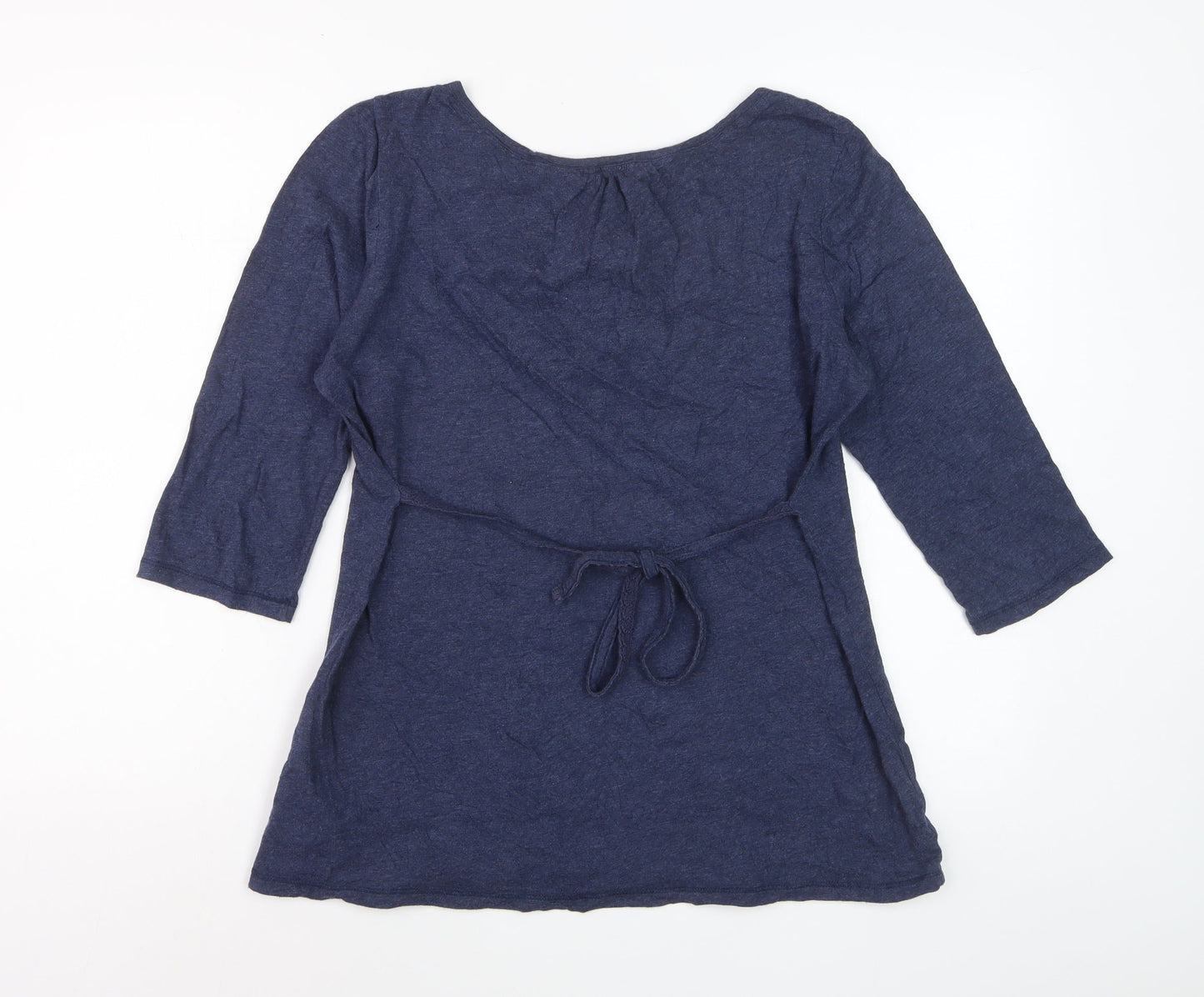 Fat Face Womens Navy Blue Cotton Tunic Blouse Size 14 Embroidered 3/4 Sleeve