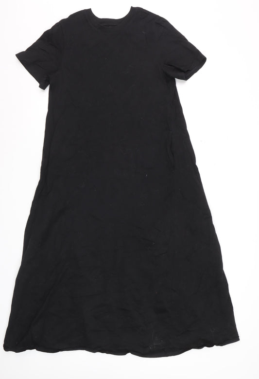 Uniqlo Women Black XS T-Shirt Dress Cotton Casual Midi