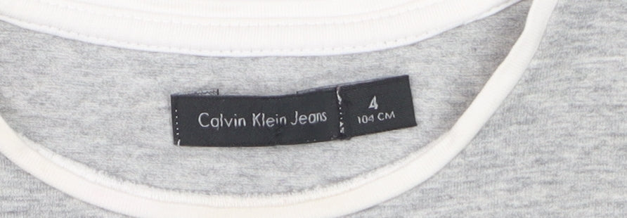 Calvin Klein Jeans Teens Grey Rhinestone CKJ Cotton T-Shirt Size 4