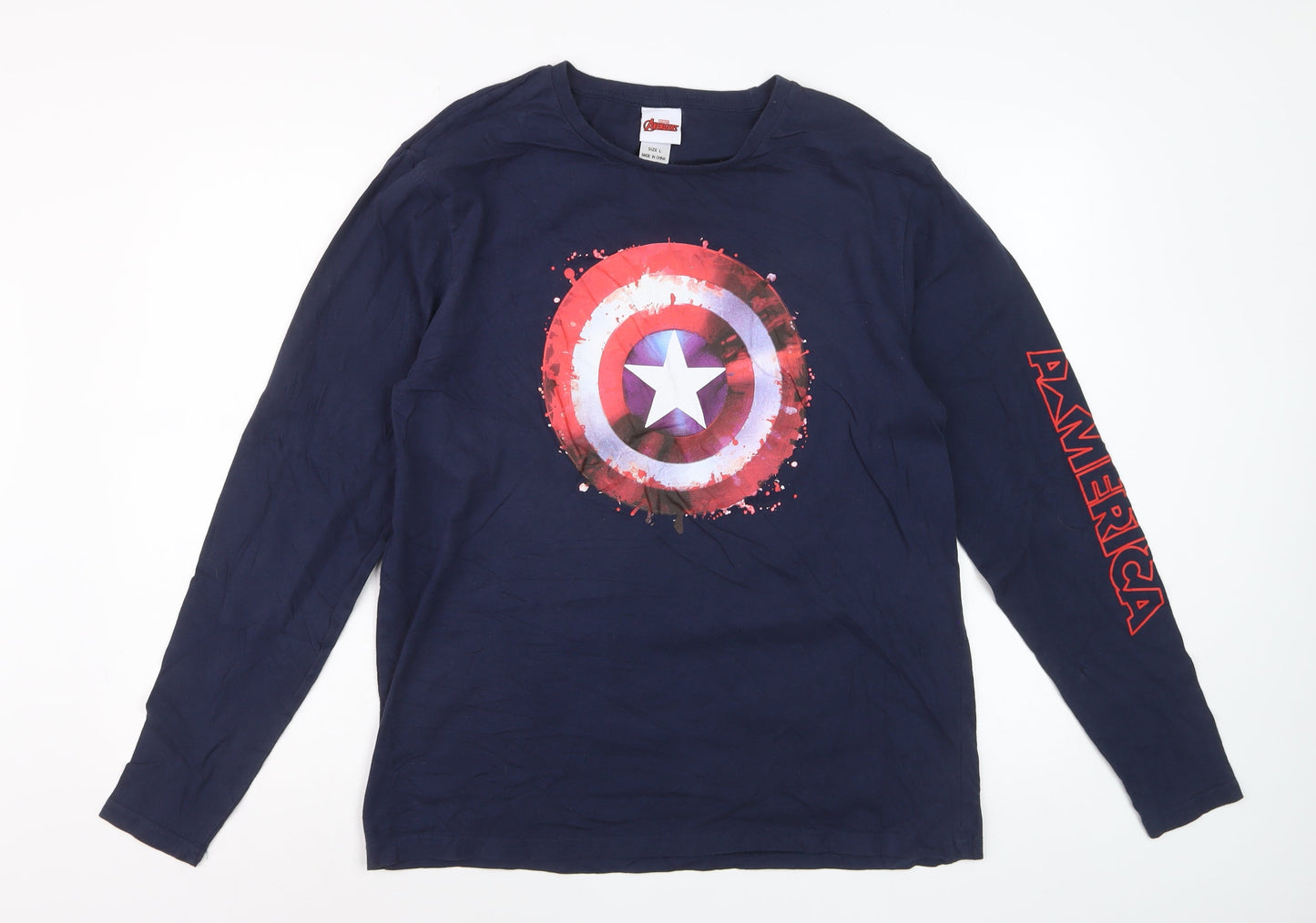 Marvel Avengers Men's Blue Captain America Long Sleeve T-Shirt Size L