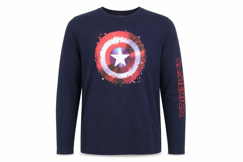 Marvel Avengers Men's Blue Captain America Long Sleeve T-Shirt Size L