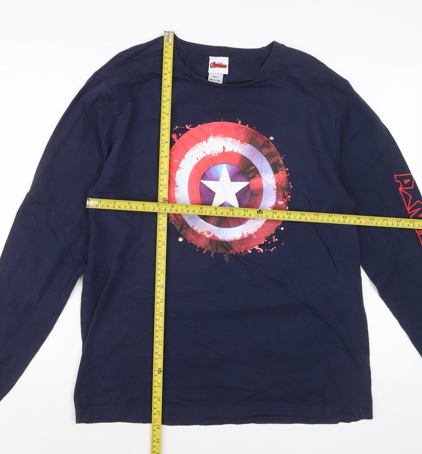 Marvel Avengers Men's Blue Captain America Long Sleeve T-Shirt Size L