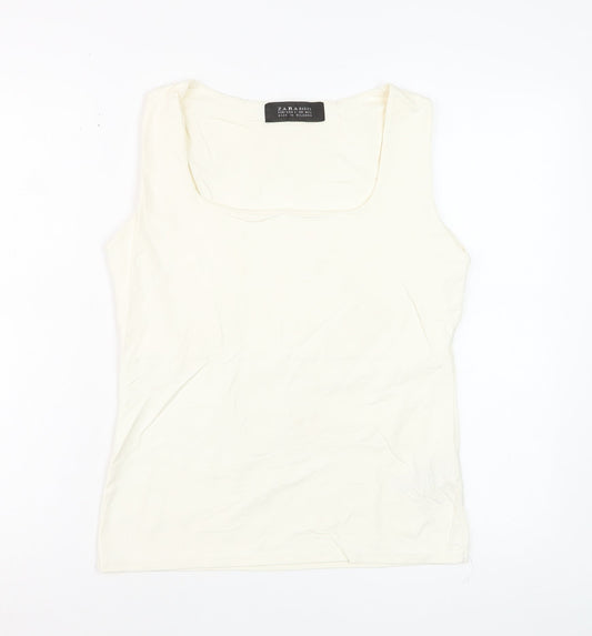 Zara Women Ivory Basic Sleeveless Tank Top L