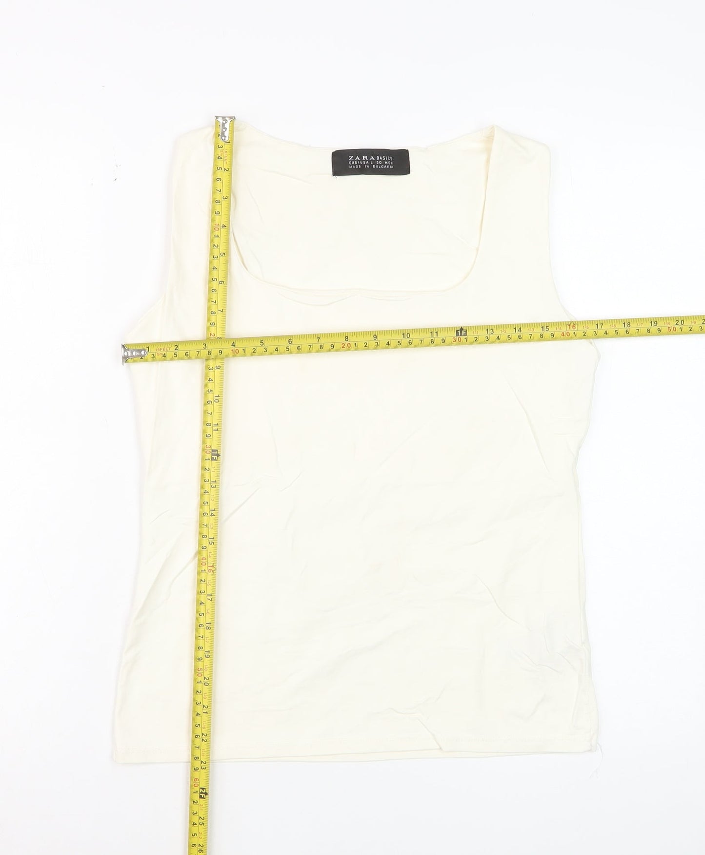 Zara Women Ivory Basic Sleeveless Tank Top L