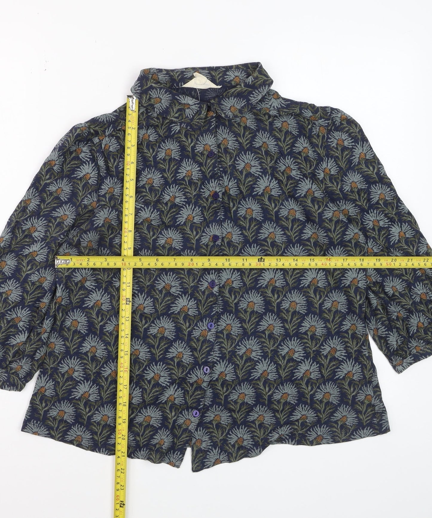 Seasalt Cornwall Women's Blue Floral 3/4 Sleeve Cotton Blouse UK 12