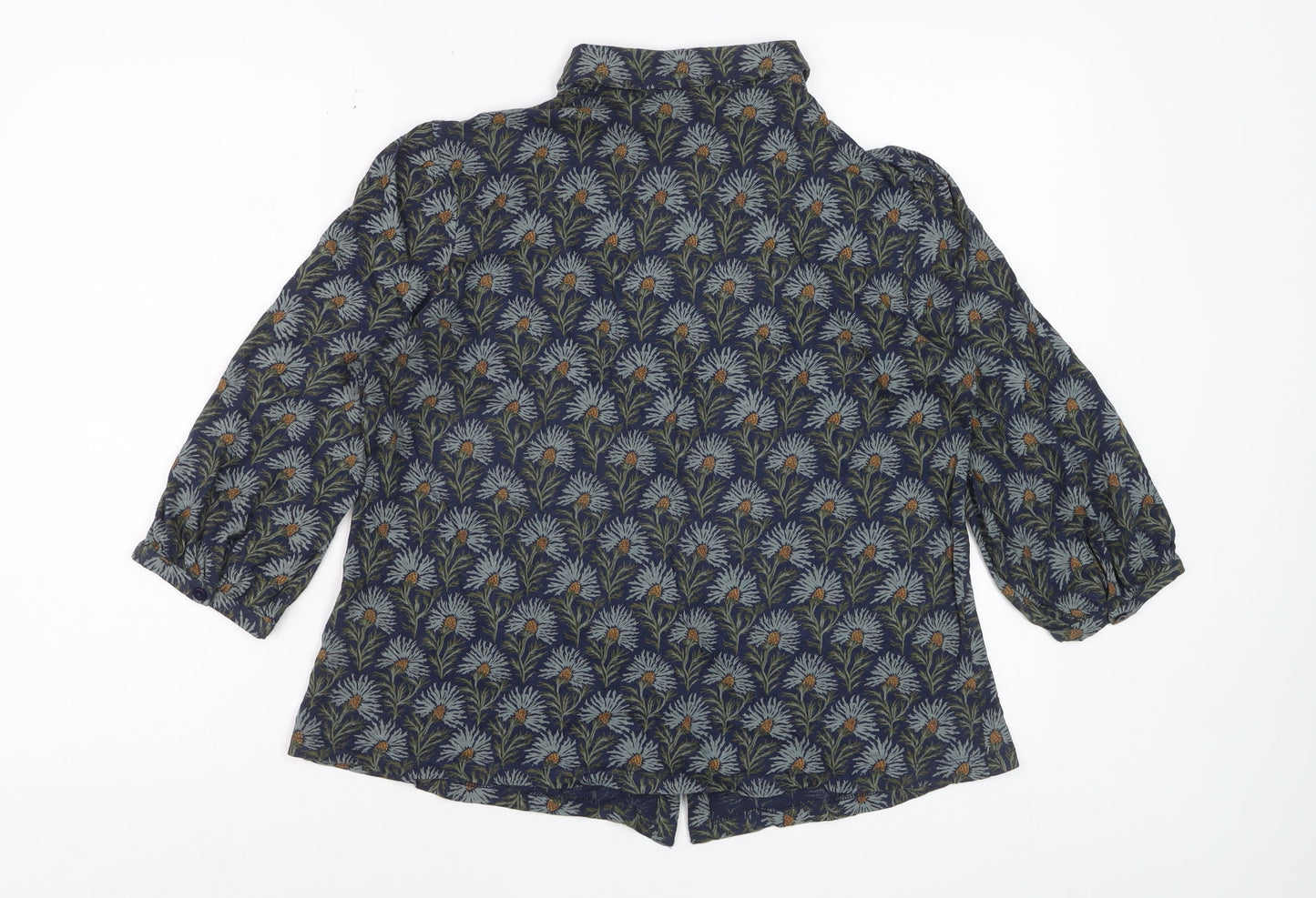Seasalt Cornwall Women's Blue Floral 3/4 Sleeve Cotton Blouse UK 12