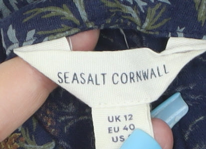 Seasalt Cornwall Women's Blue Floral 3/4 Sleeve Cotton Blouse UK 12