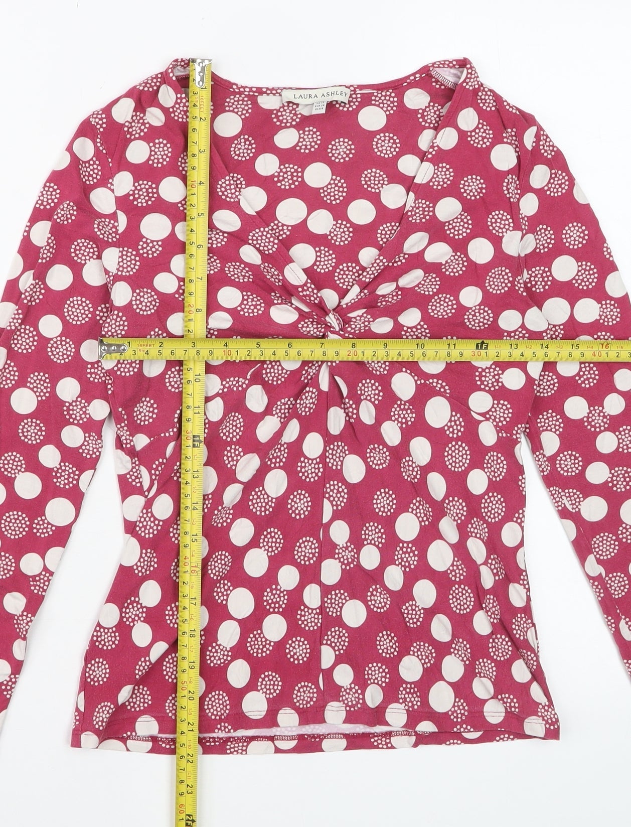 Laura Ashley Women’s Red Polka Dot V-Neck Long Sleeve Tunic Top Size 10