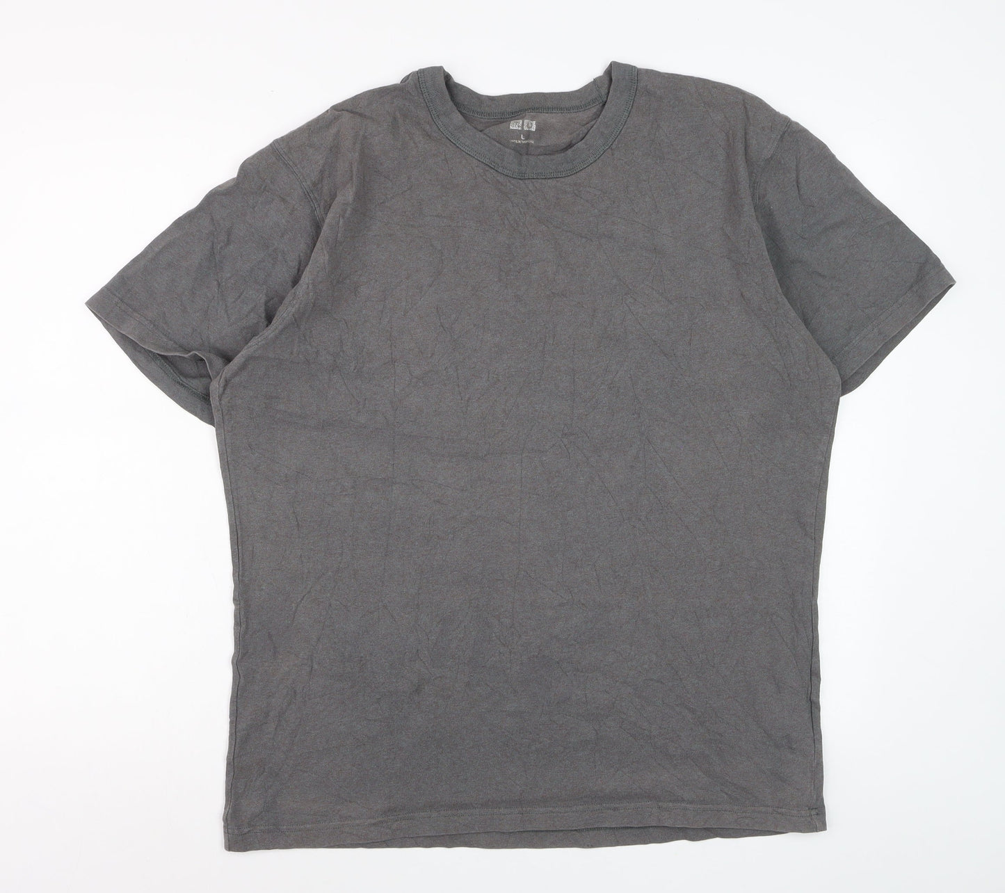 Uniqlo Men's Grey Cotton Crew Neck Short Sleeve T-Shirt Size L