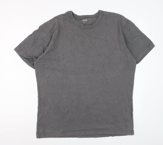 Uniqlo Men's Grey Cotton Crew Neck Short Sleeve T-Shirt Size L