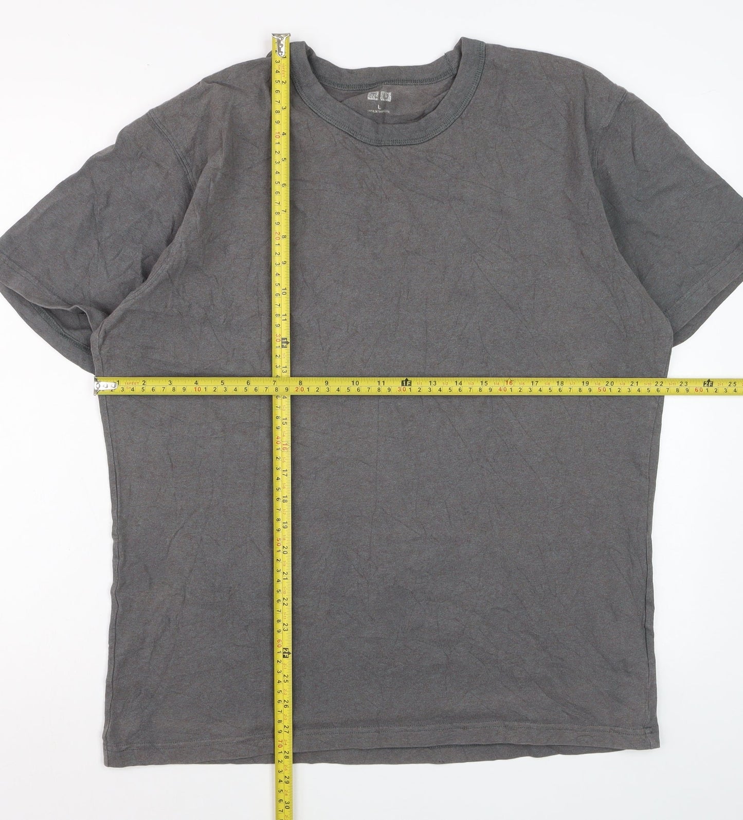 Uniqlo Men's Grey Cotton Crew Neck Short Sleeve T-Shirt Size L