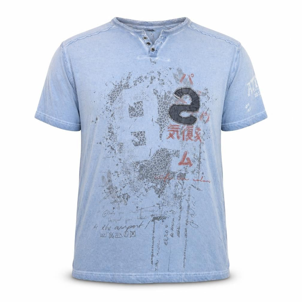 Desigual Men Blue Graphic Henley T-Shirt Size 2XL Cotton