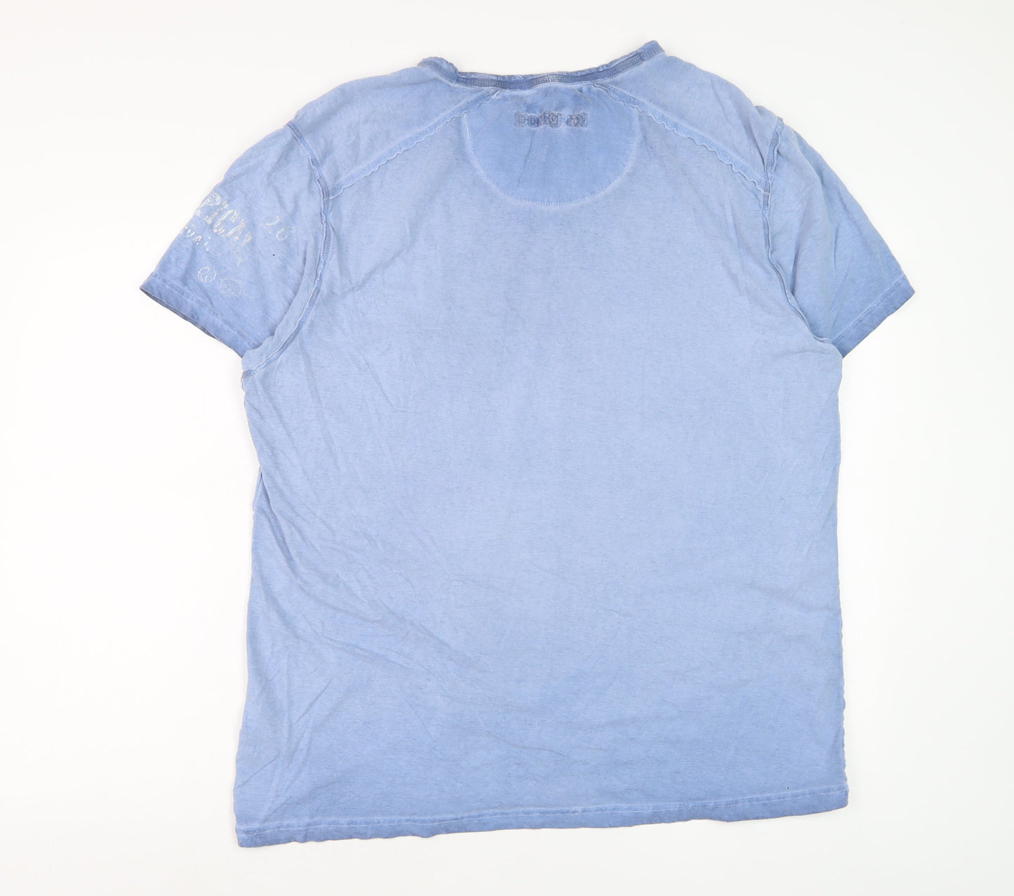 Desigual Men Blue Graphic Henley T-Shirt Size 2XL Cotton