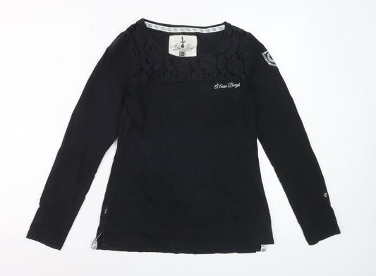 Alaise Breizh Women Black Long Sleeve Lace Cotton Blouse M