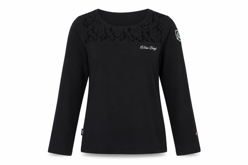 Alaise Breizh Women Black Long Sleeve Lace Cotton Blouse M