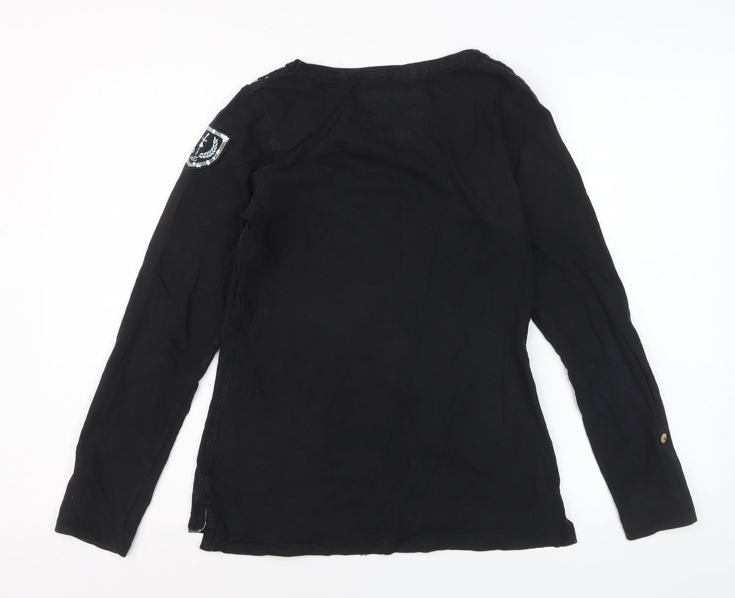 Alaise Breizh Women Black Long Sleeve Lace Cotton Blouse M
