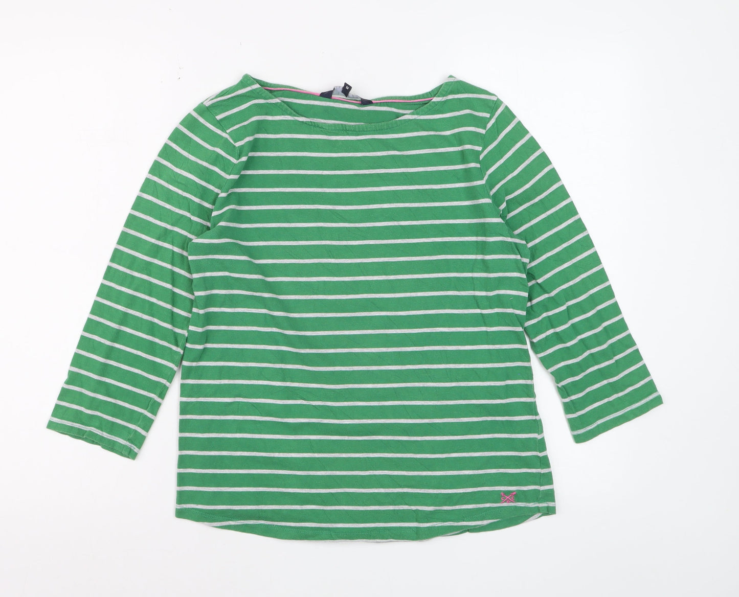 Crew Clothing Women's Green Striped 3/4 Sleeve Cotton T-Shirt Size 12