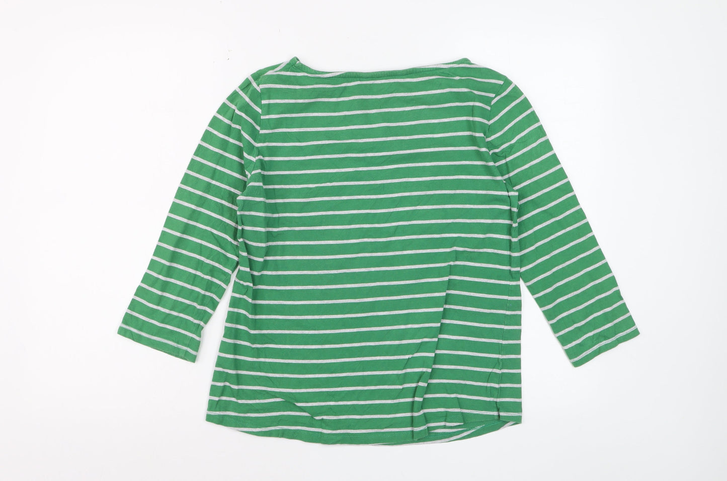 Crew Clothing Women's Green Striped 3/4 Sleeve Cotton T-Shirt Size 12