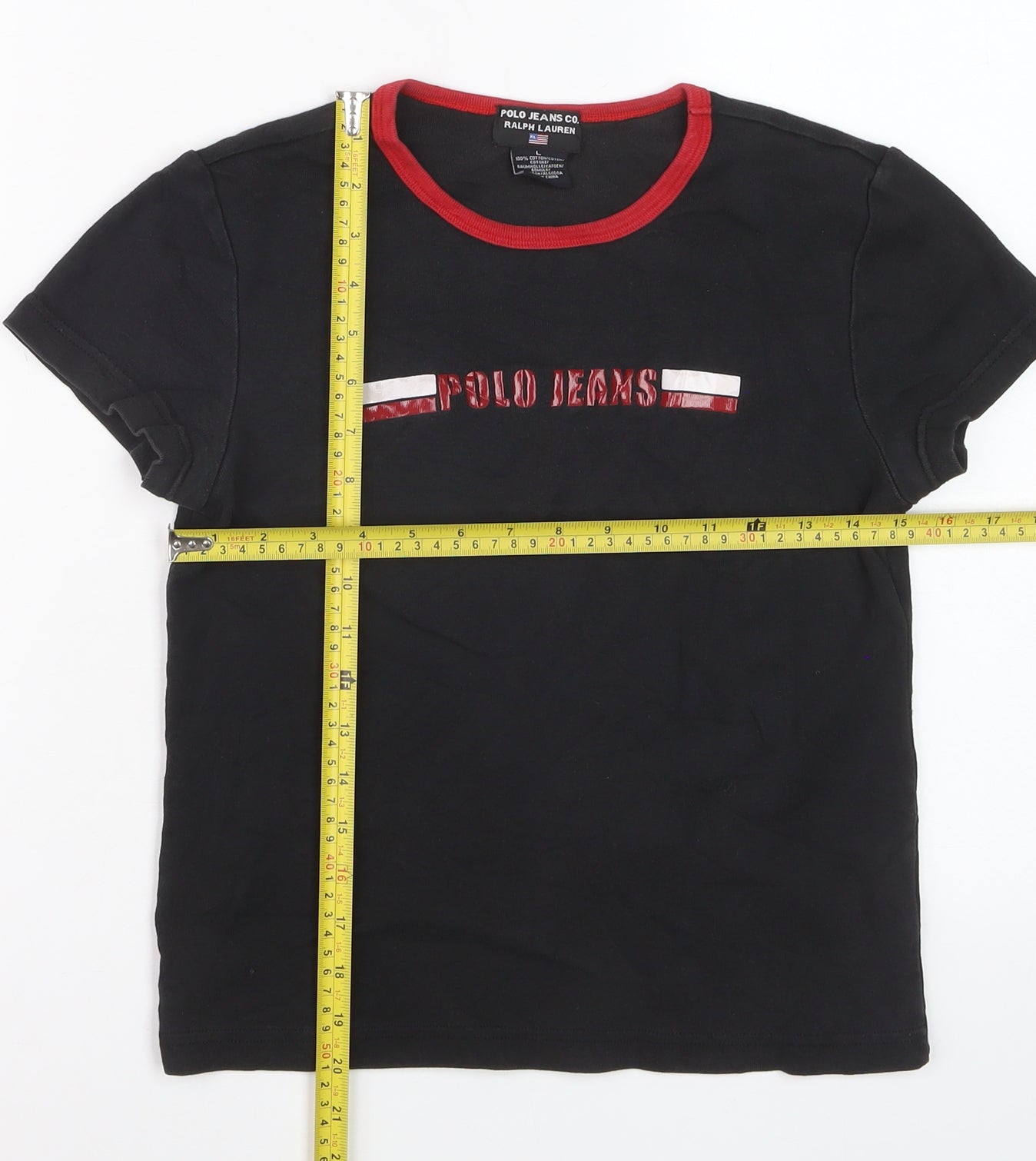 Ralph Lauren Polo Jeans Co Women's Black Ringer T-Shirt Size L