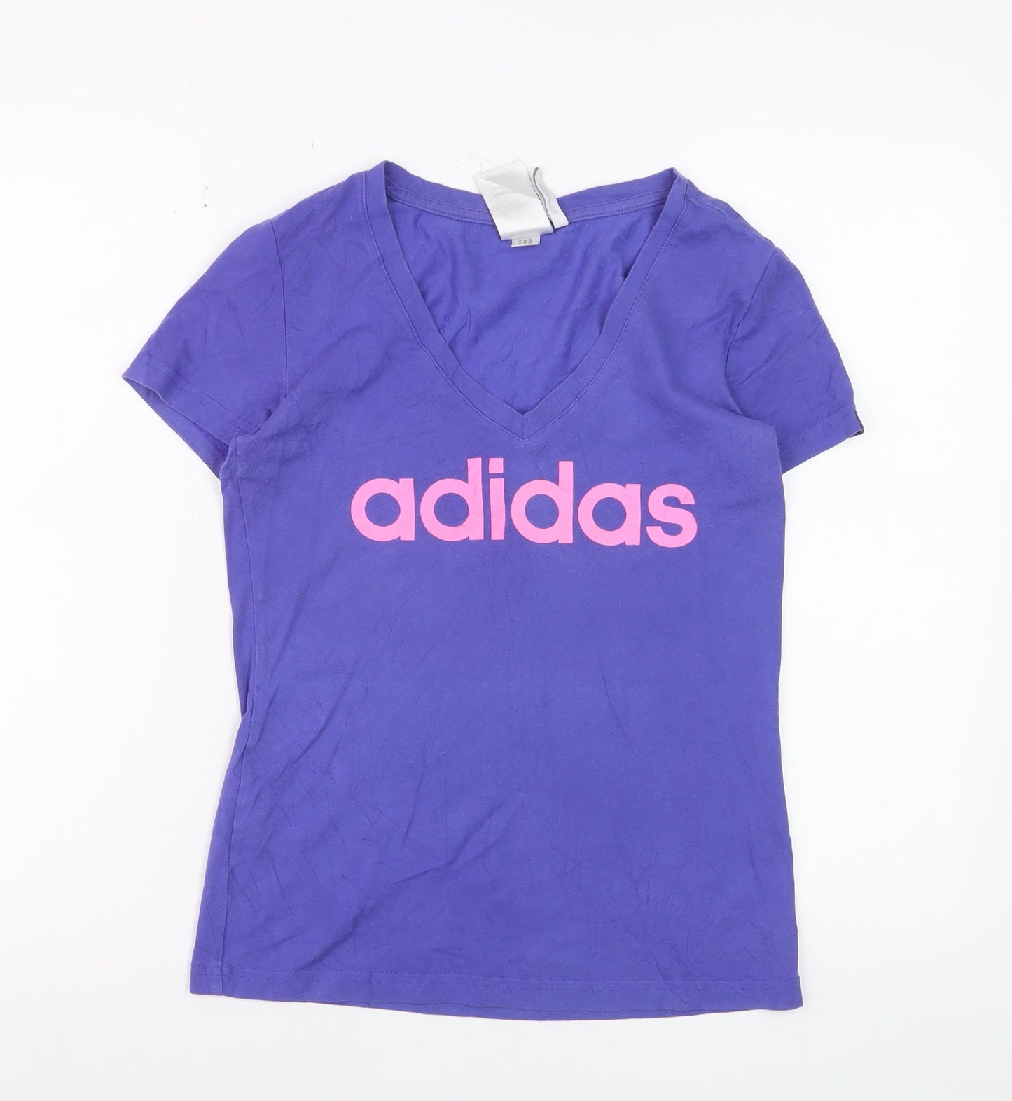 Adidas Women's Purple V-Neck Slim Fit Logo T-Shirt Size S
