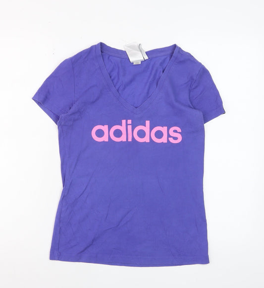 Adidas Women's Purple V-Neck Slim Fit Logo T-Shirt Size S