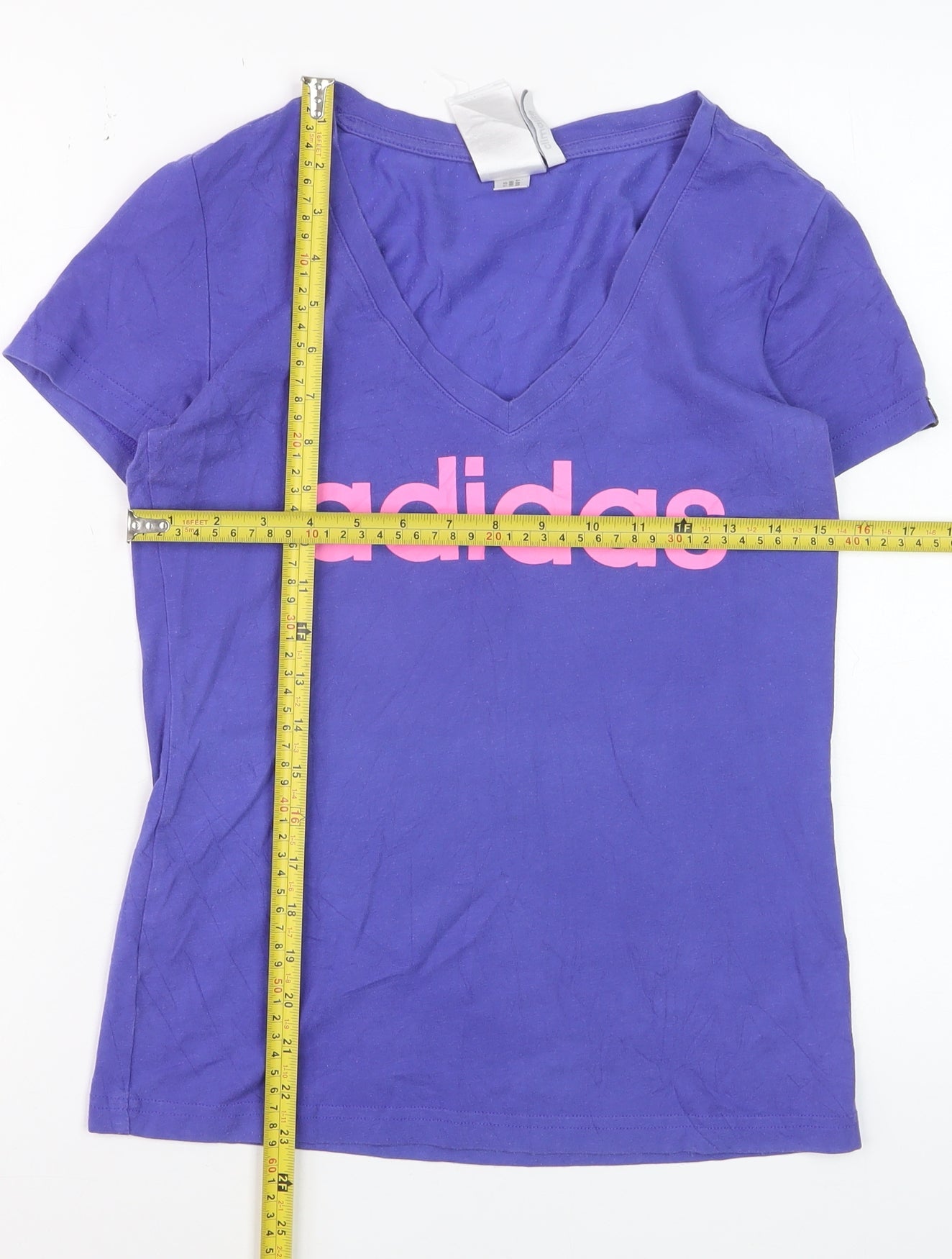 Adidas Women's Purple V-Neck Slim Fit Logo T-Shirt Size S