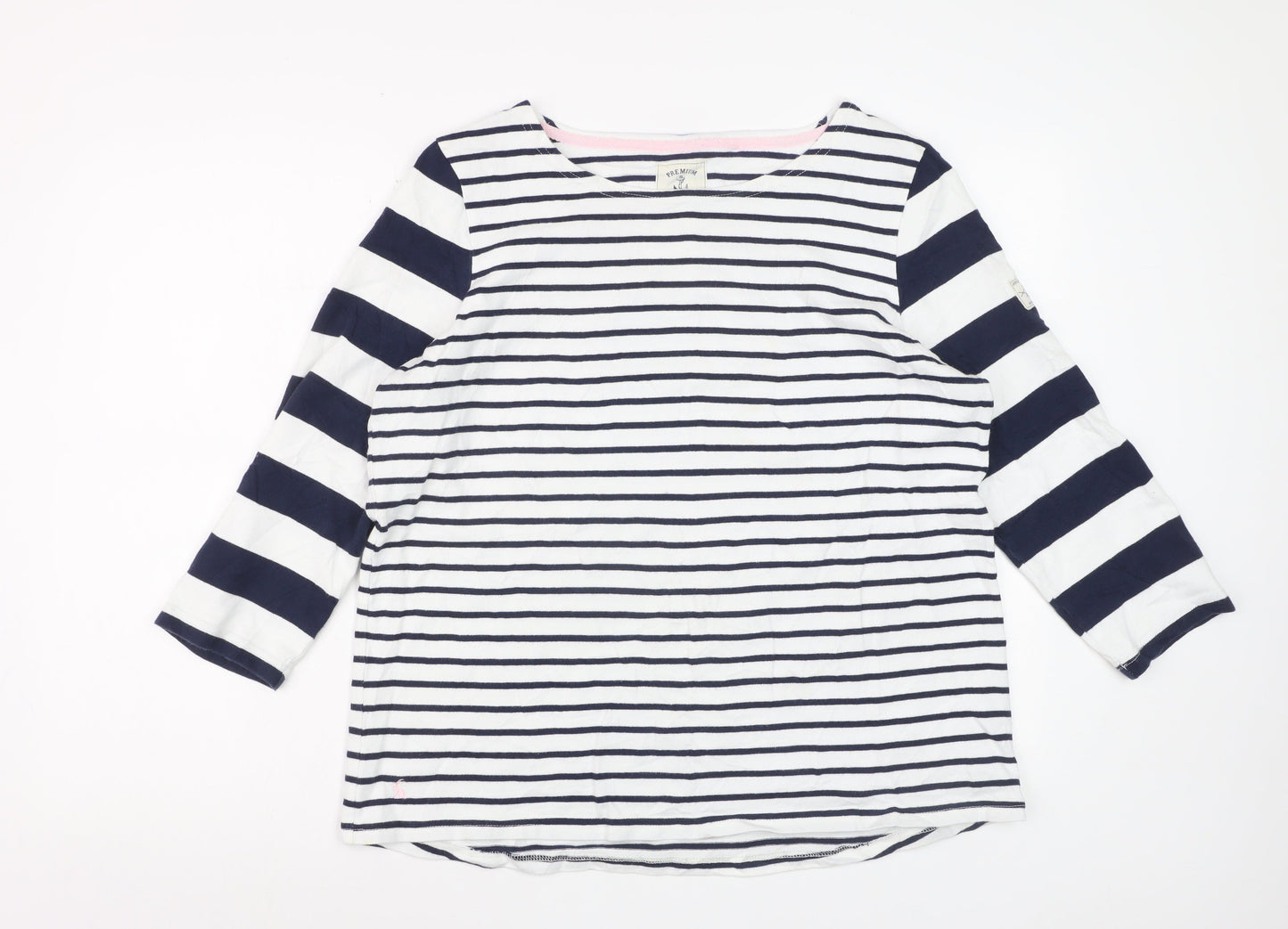 Joules Women’s Navy White Striped 3/4 Sleeve Cotton Nautical T-Shirt Size 16