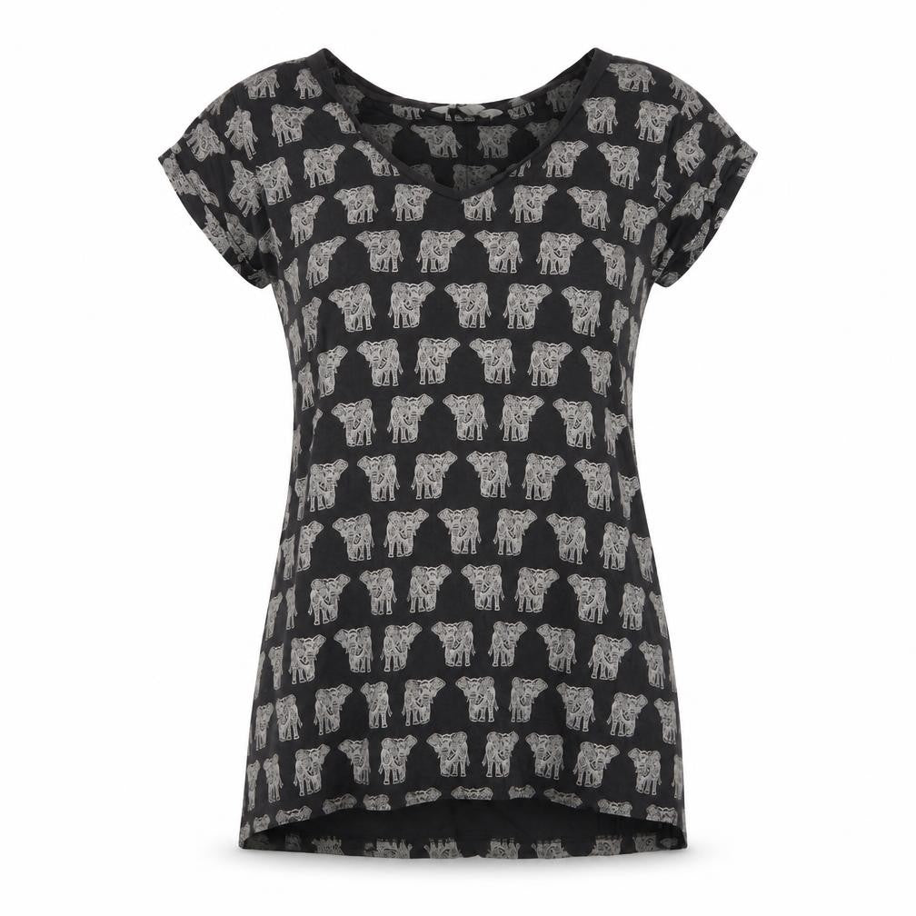 FatFace Womens Black Animal Print Viscose T-Shirt Size 8