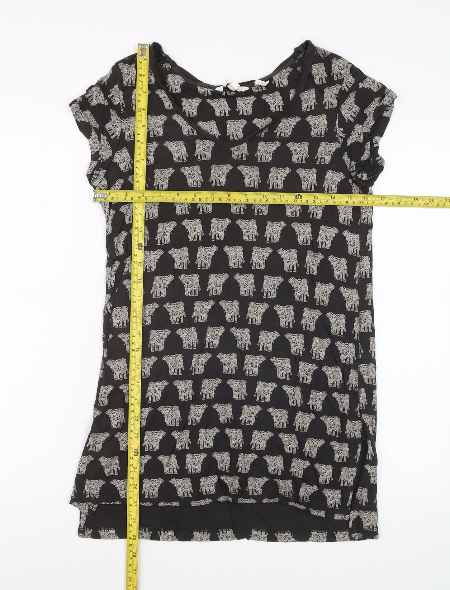 FatFace Womens Black Animal Print Viscose T-Shirt Size 8