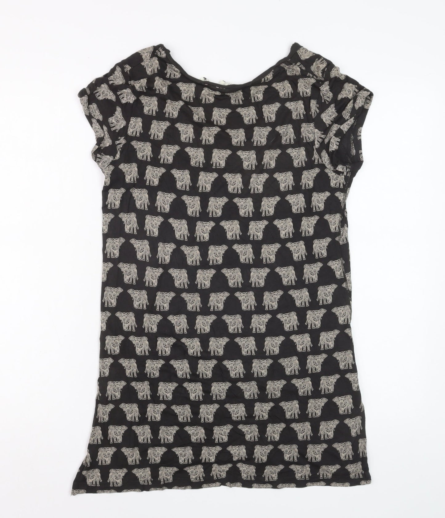 FatFace Womens Black Animal Print Viscose T-Shirt Size 8