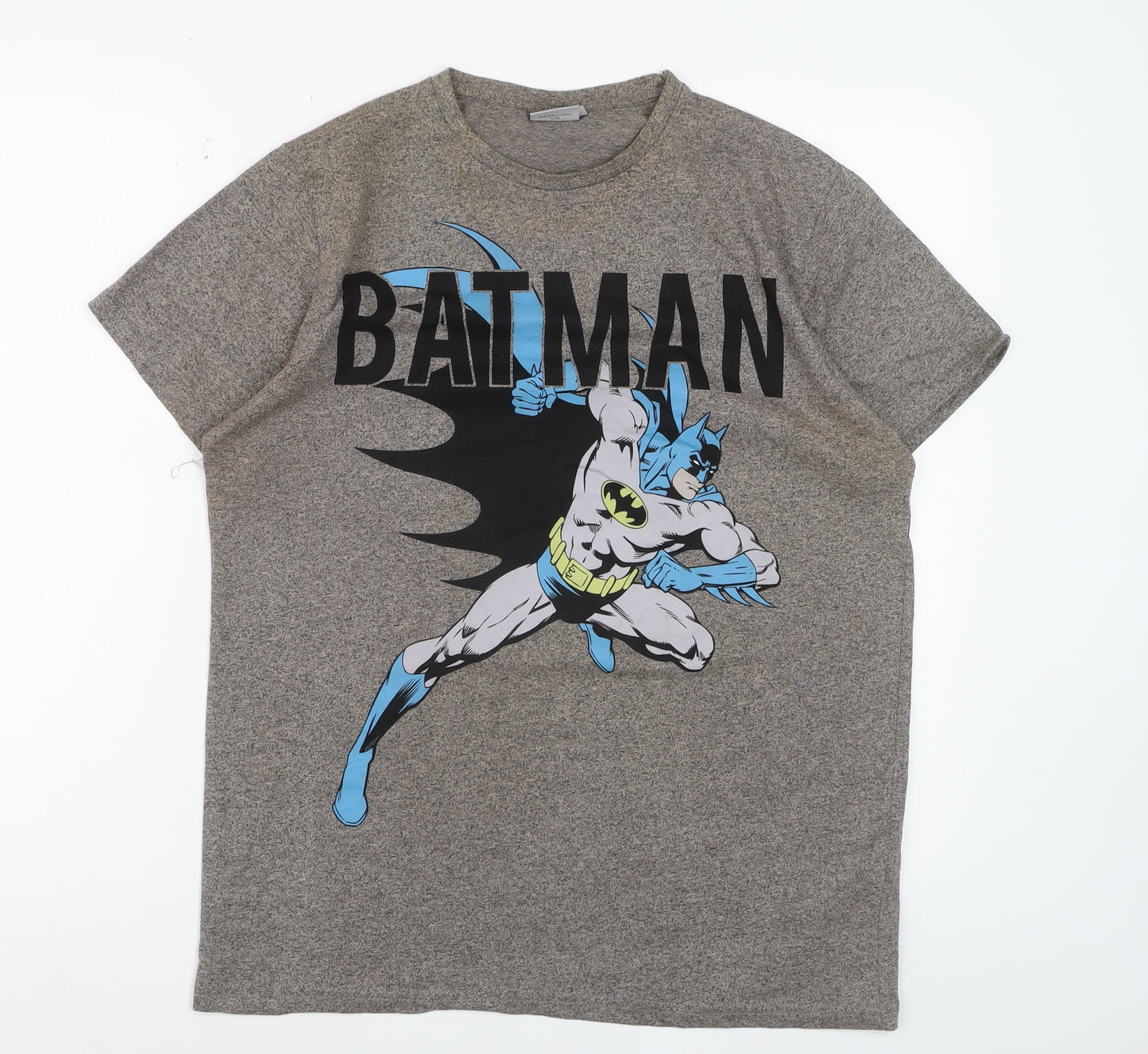 Batman Men Grey Graphic Print Short Sleeve Crew Neck T-Shirt Size M