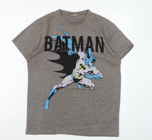 Batman Men Grey Graphic Print Short Sleeve Crew Neck T-Shirt Size M