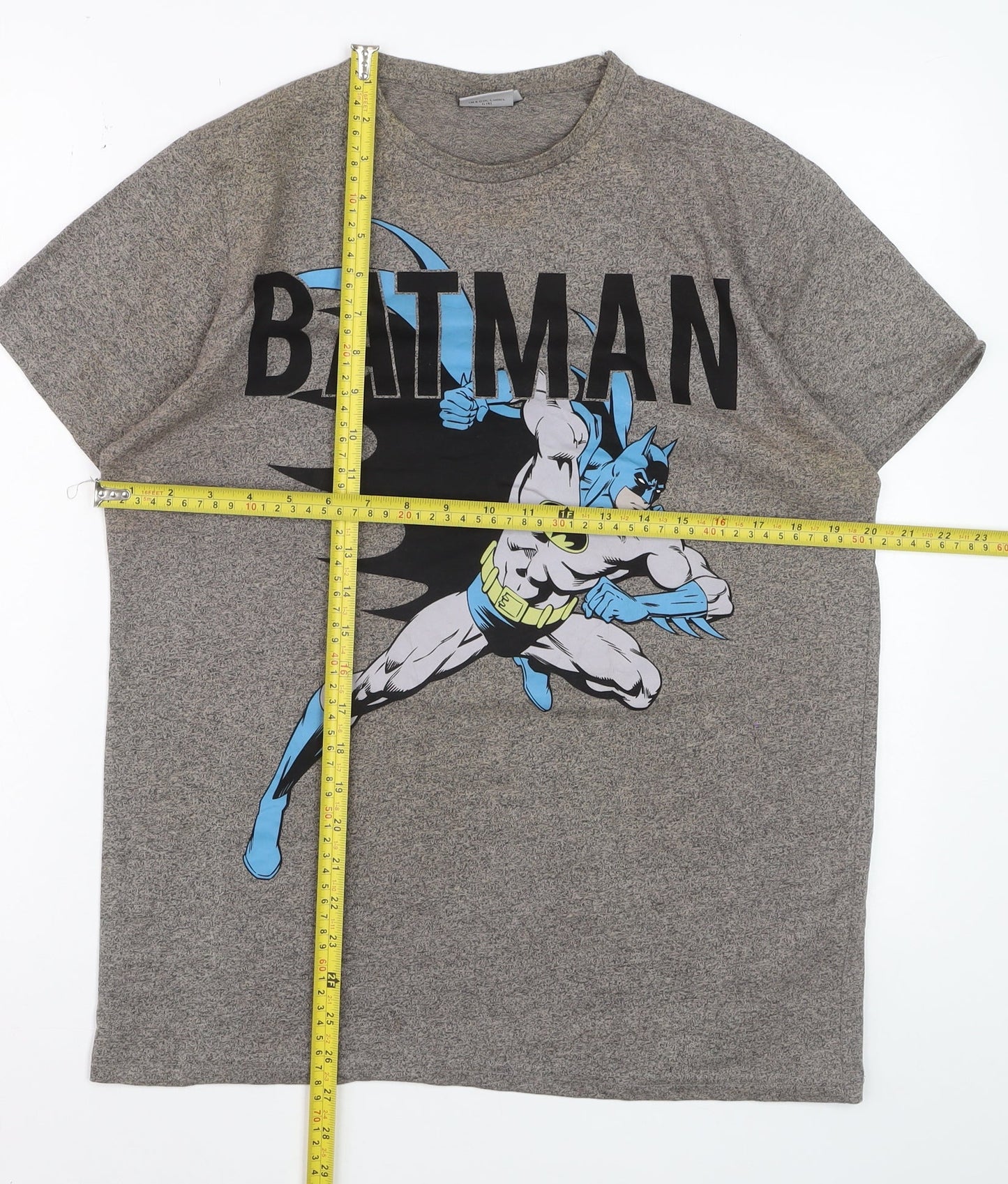 Batman Men Grey Graphic Print Short Sleeve Crew Neck T-Shirt Size M