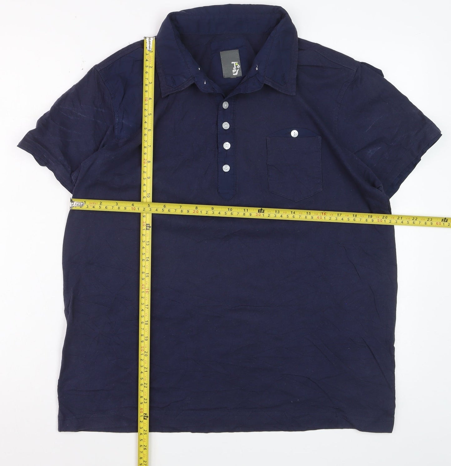 Tokyo Laundry Men's Blue Cotton Short Sleeve Polo Shirt - Size M
