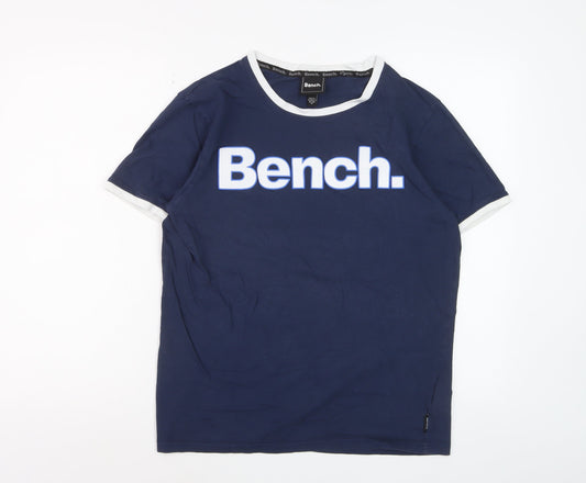 Bench Men's Blue Crew Neck Logo T-Shirt Size M Cotton Rylan