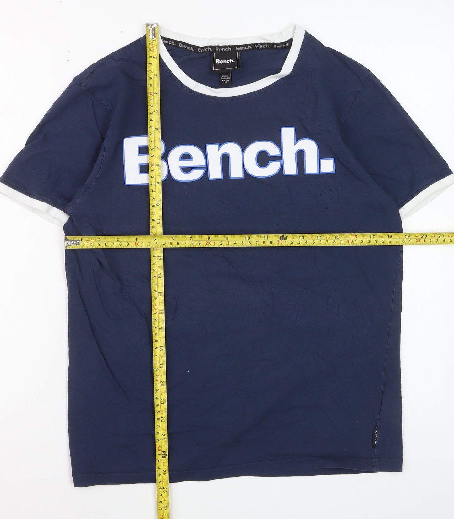 Bench Men's Blue Crew Neck Logo T-Shirt Size M Cotton Rylan