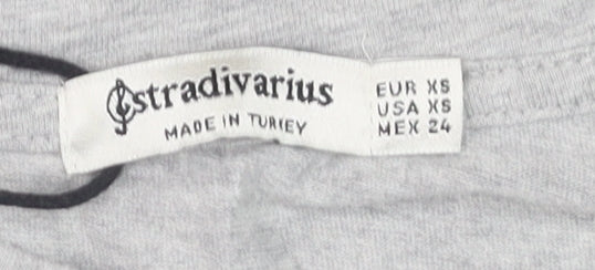 Stradivarius Women's Grey Beaded Short Sleeve Cotton T-Shirt XS