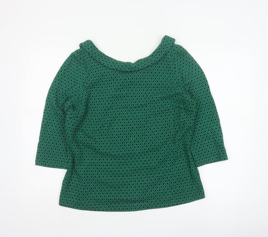 Boden Women’s Green Geometric 3/4 Sleeve Boat Neck Cotton Blend Blouse Size 16
