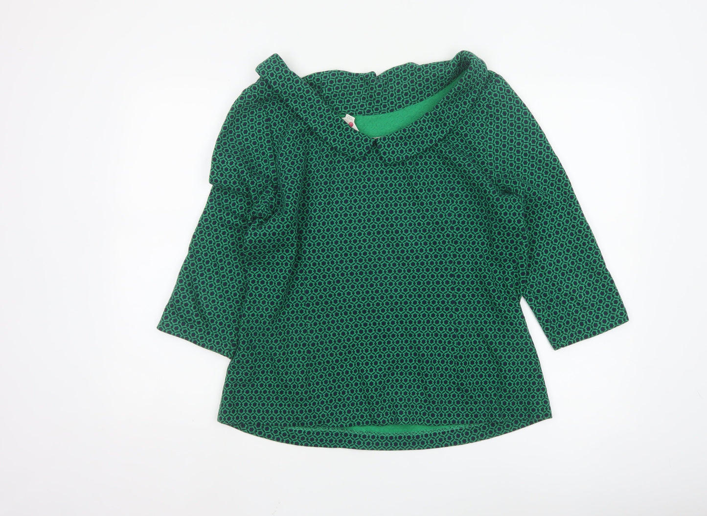 Boden Women’s Green Geometric 3/4 Sleeve Boat Neck Cotton Blend Blouse Size 16