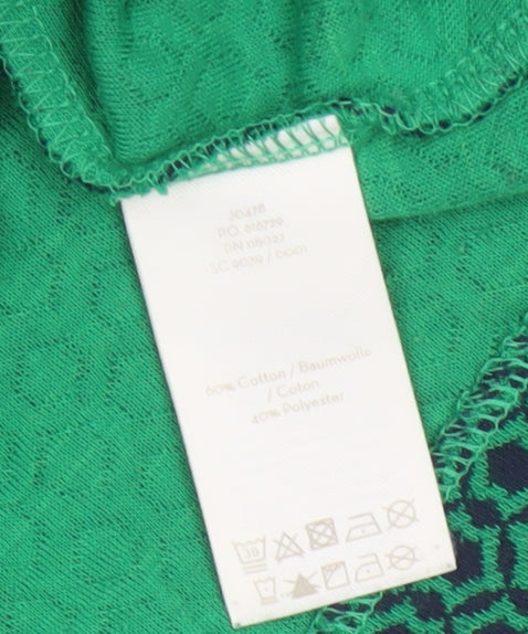 Boden Women’s Green Geometric 3/4 Sleeve Boat Neck Cotton Blend Blouse Size 16