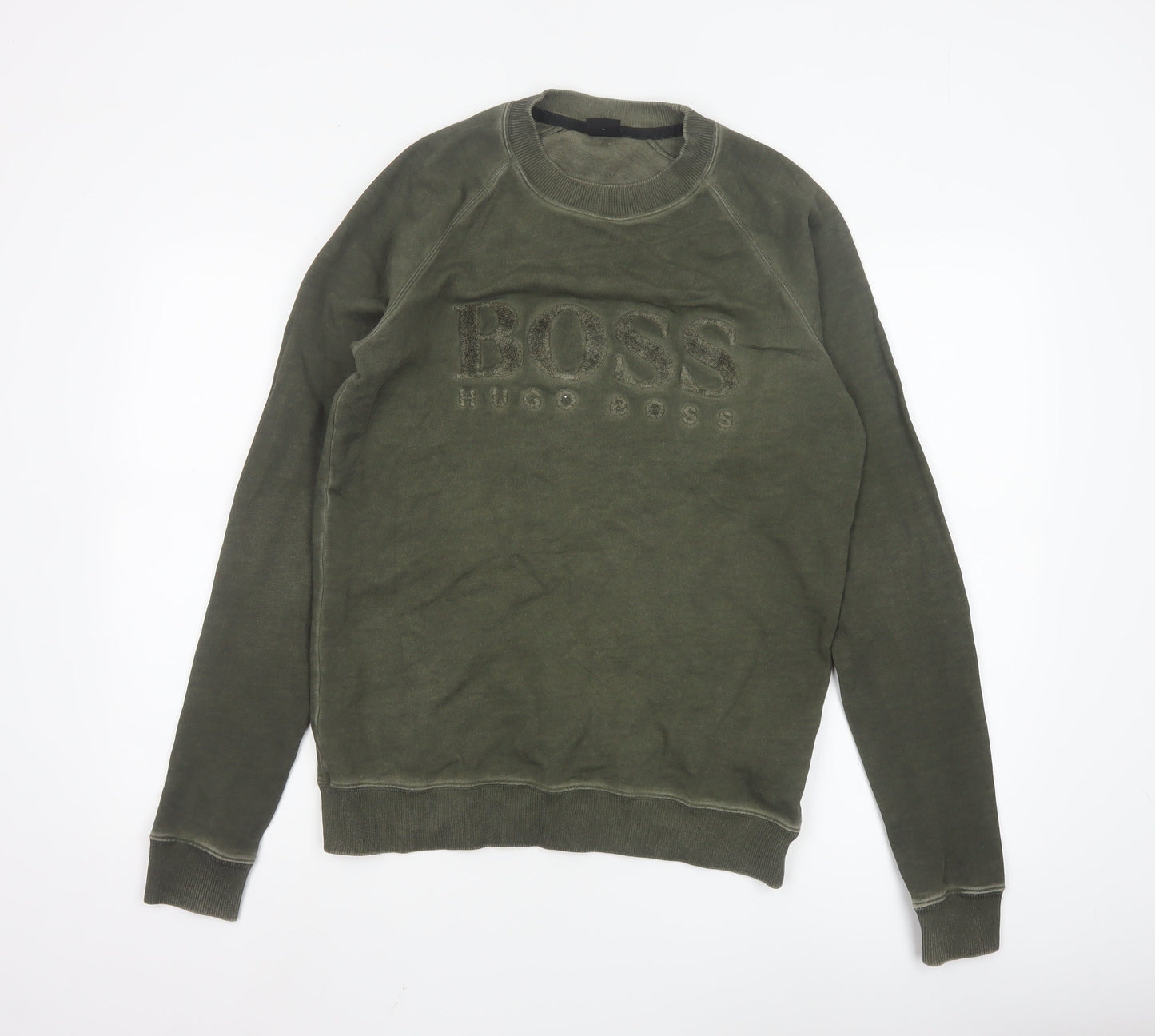 Hugo Boss Men's Green Pullover Sweatshirt S Crew Neck Logo Cotton