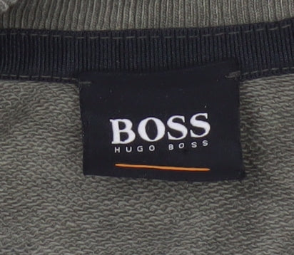 Hugo Boss Men's Green Pullover Sweatshirt S Crew Neck Logo Cotton