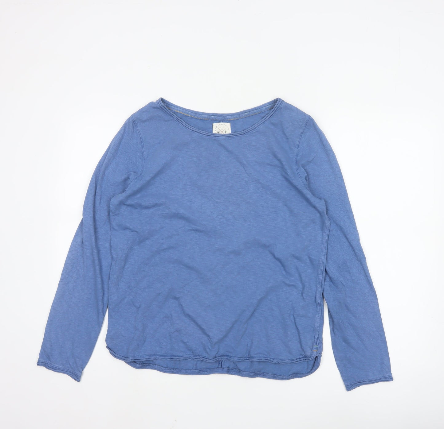 White Stuff Women Blue Cotton Long Sleeve Basic T-Shirt UK 12